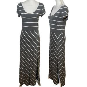 Tommy Bahama Dress Maxi Jersey Stretch Knit Mixed Stripe Short Sleeve Gray Small